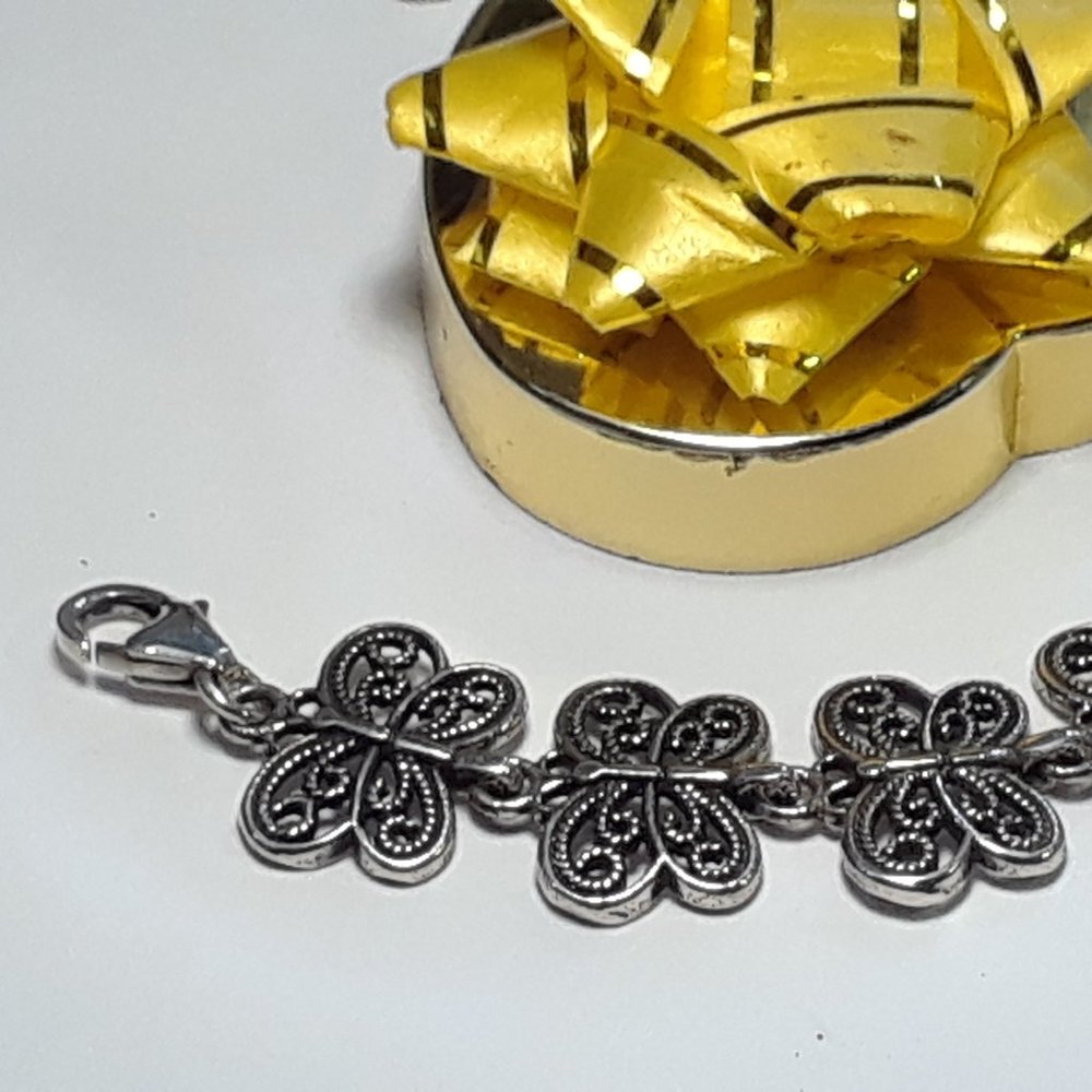 Estate Filigree 12) Butterfly Sterling Silver Adj 7 -7 1/4" Bracelet #17637